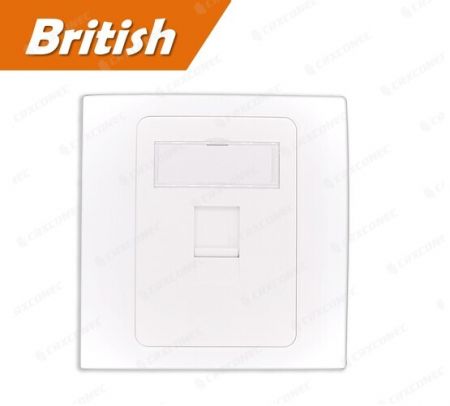 British Style Shuttered Ethernet Cable Wall Plate 1 Port in White Color - UK Data Faceplate 1 Port